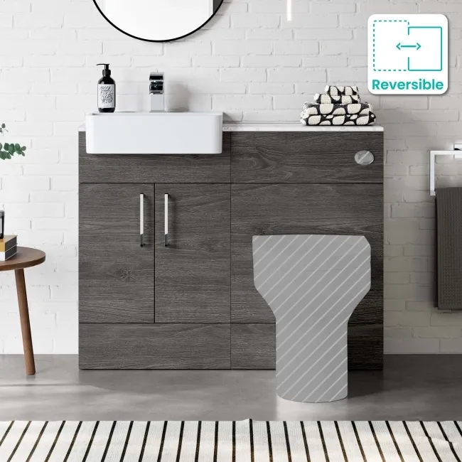 Harper Charcoal Elm Basin Vanity with Marble Top & Back To Wall Unit 1000mm