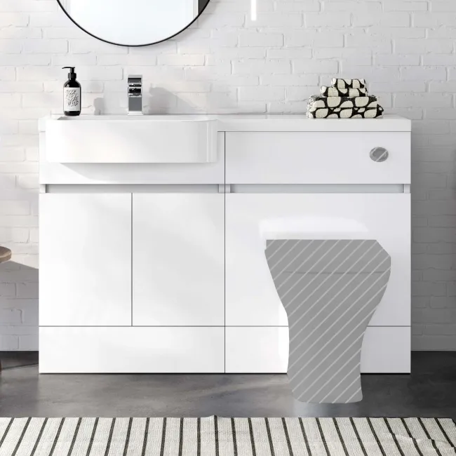 Foster Gloss White Basin Vanity With Back To Wall Unit 1200mm - Left Handed