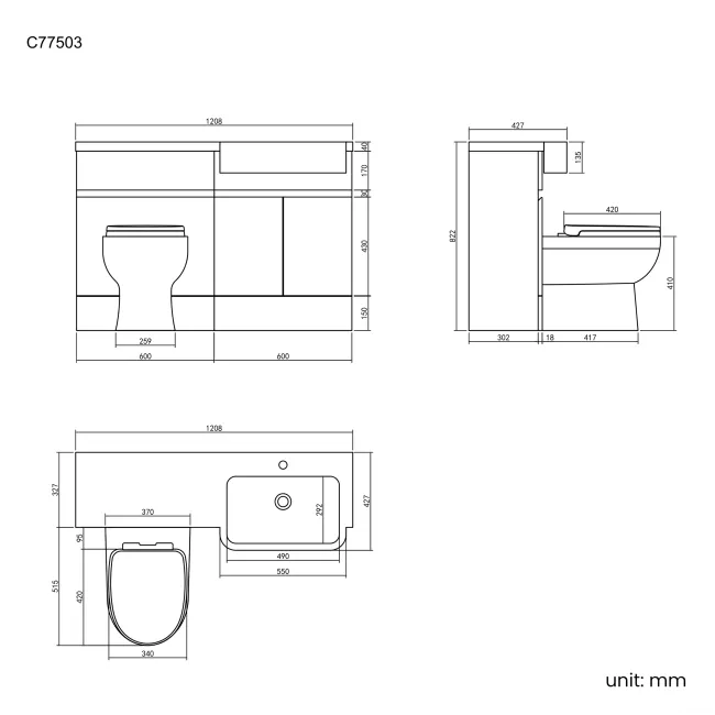 Foster Gloss White Combination Vanity Basin and Seattle Toilet 1200mm - Right Handed
