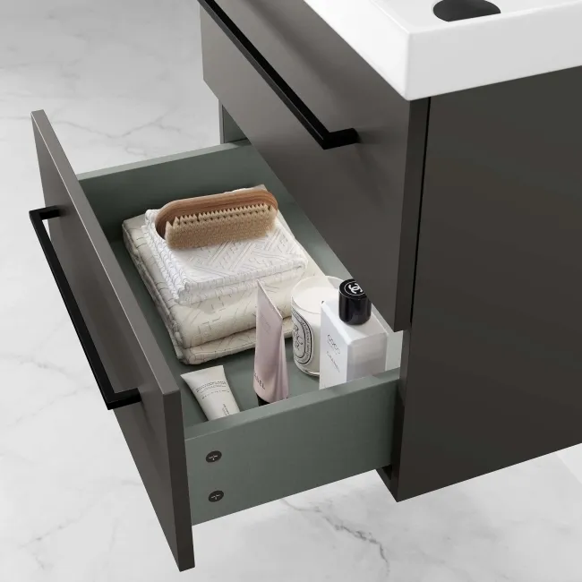Elba Graphite Grey Wall Hung Basin Drawer Vanity 500mm - Black Accents