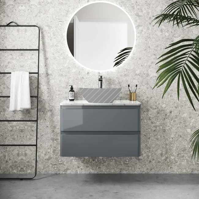 Corsica Storm Grey Wall Hung Drawer with Marble Top 800mm - Excludes Counter Top Basin