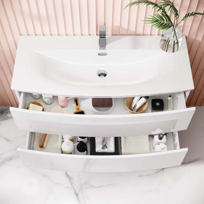 Bali Gloss White Wall Hung Basin Drawer Vanity 1000mm