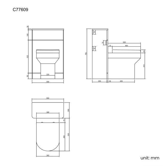Bali Curved Tungsten Grey Slimline Back To Wall Unit and Denver Toilet