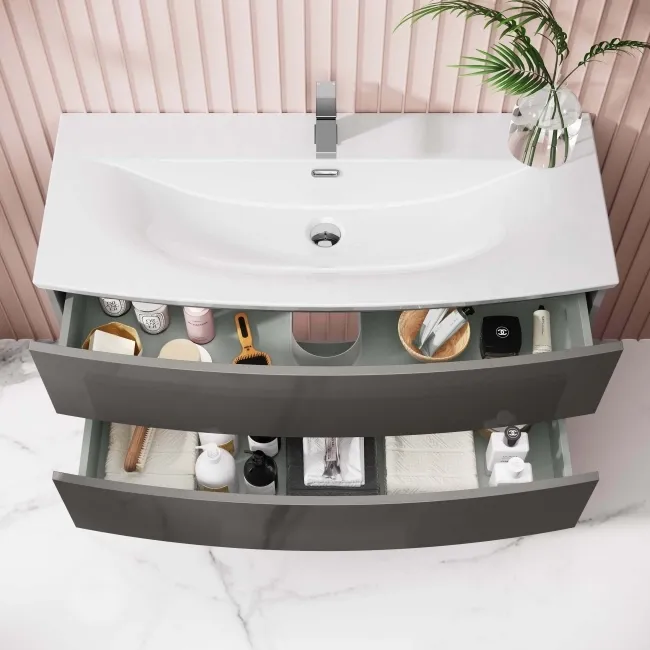 Bali Tungsten Grey Wall Hung Basin Drawer Vanity 1000mm