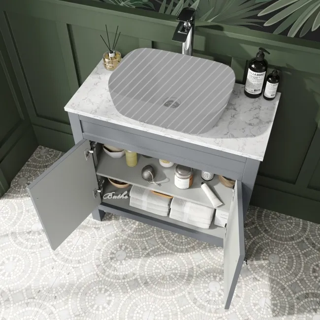 Bermuda Dove Grey Cabinet with Marble Top 800mm - Excludes Counter Top Basin