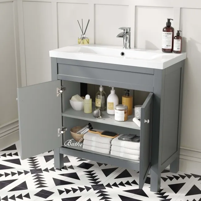 Bermuda Dove Grey Basin Vanity and Back To Wall Unit 1300mm (Excludes Pan & Cistern)