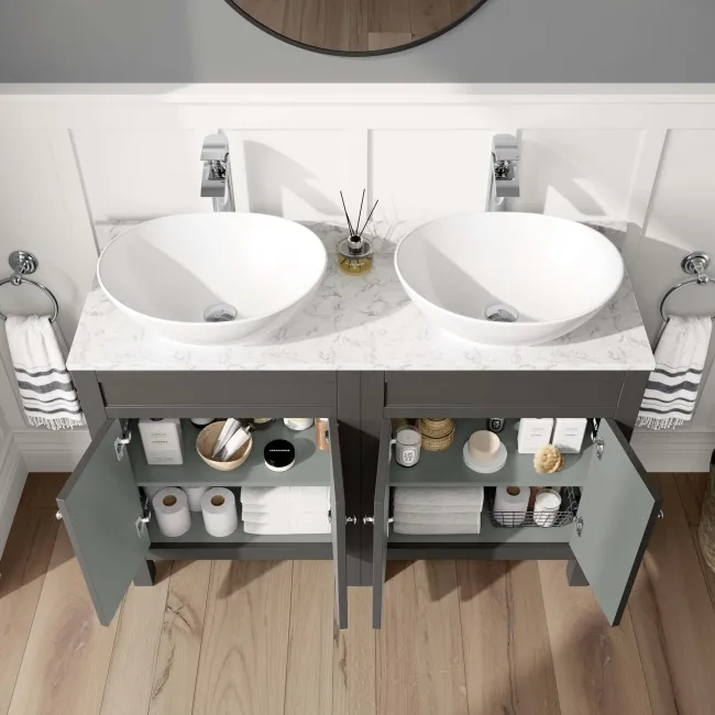 Bermuda Graphite Grey Vanity with Marble Top & Oval Counter Top Basin 1200mm