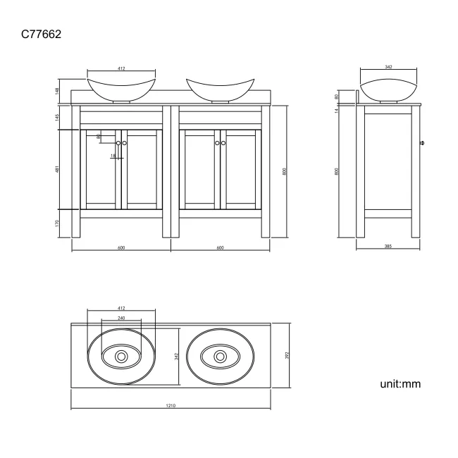 Bermuda Graphite Grey Vanity with Marble Top & Oval Counter Top Basin 1200mm