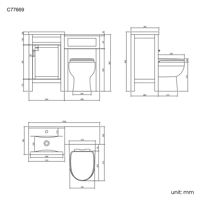 Bermuda Graphite Grey Combination Vanity Basin and Seattle Toilet 1000mm