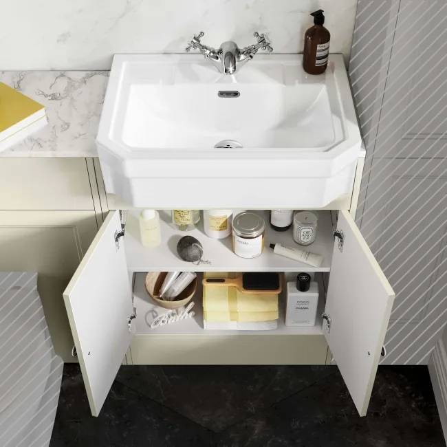 Monaco Chalk White Vanity Traditional Basin with Marble Top 1200mm (Excludes Pan & Cistern)