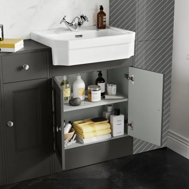 Monaco Graphite Grey Combination Vanity Traditional Basin and Seattle Toilet 1500mm