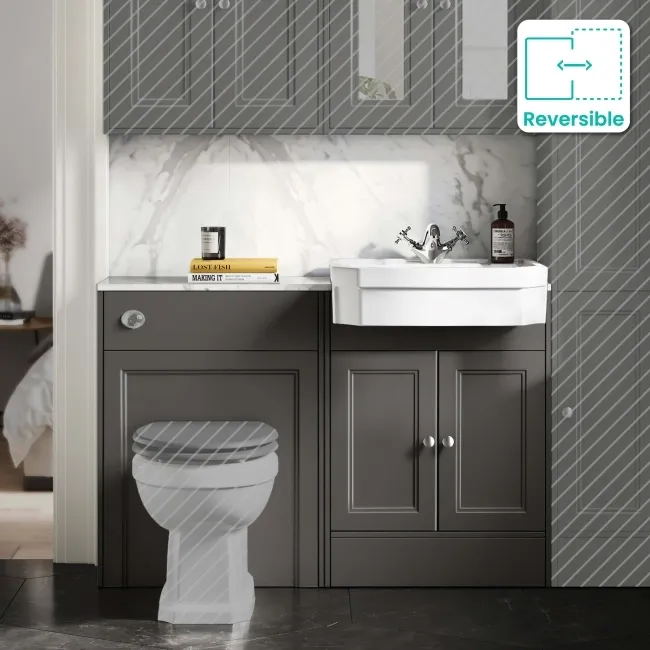 Monaco Graphite Grey Vanity Traditional Basin with Marble Top 1200mm (Excludes Pan & Cistern)