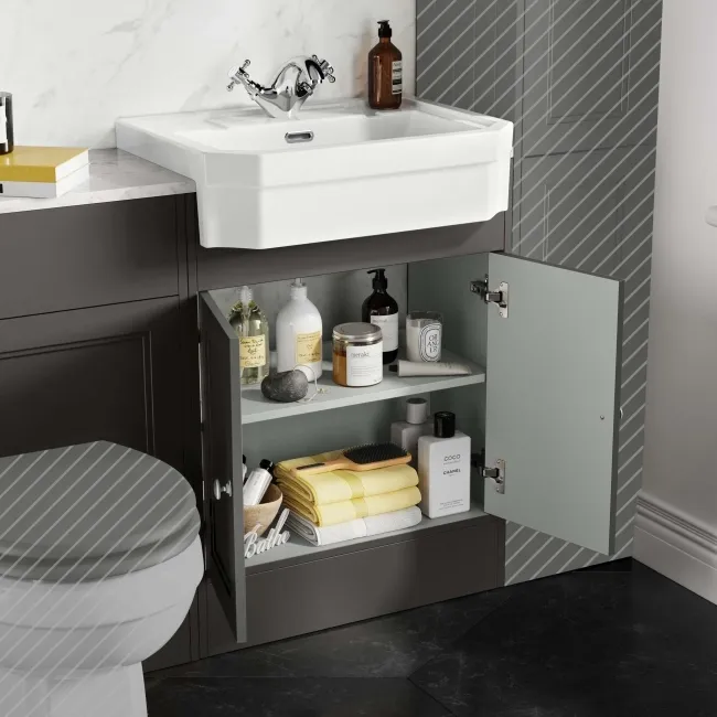 Monaco Graphite Grey Vanity Traditional Basin with Marble Top 1200mm (Excludes Pan & Cistern)