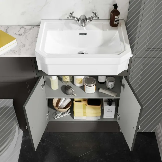 Monaco Graphite Grey Vanity Traditional Basin with Marble Top 1200mm (Excludes Pan & Cistern)