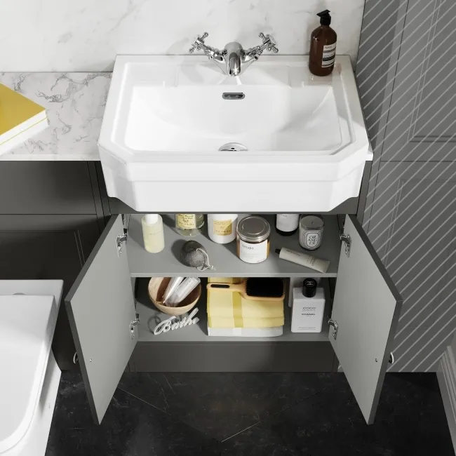 Monaco Graphite Grey Combination Vanity Traditional Basin with Marble Top & Atlanta Toilet 1200mm