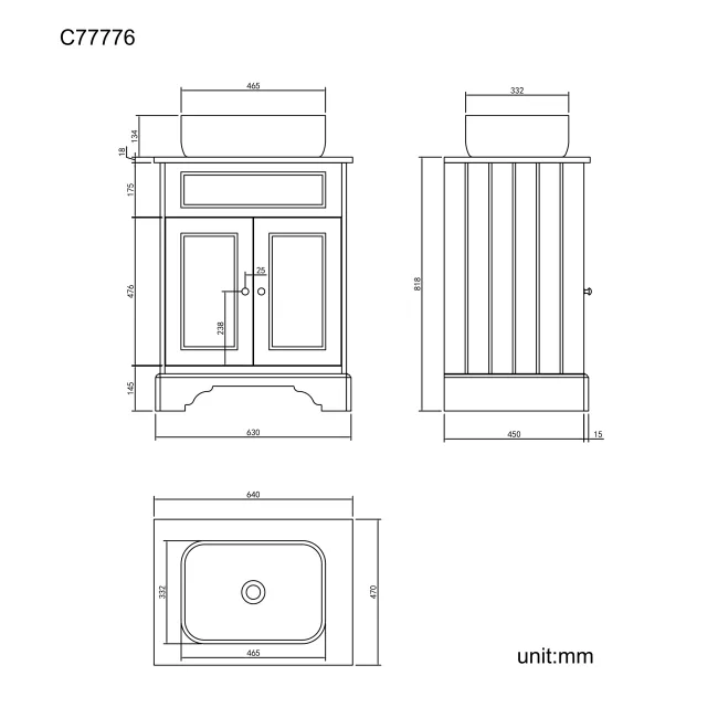 Lucia Graphite Grey Vanity with Oak Effect Top & Curved Counter Top Basin 640mm