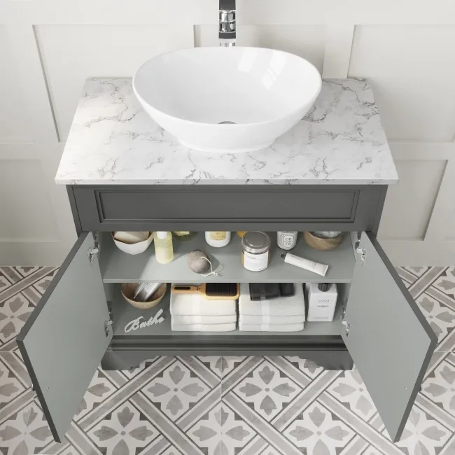 Lucia Graphite Grey Vanity with Marble Top & Oval Counter Top Basin 840mm