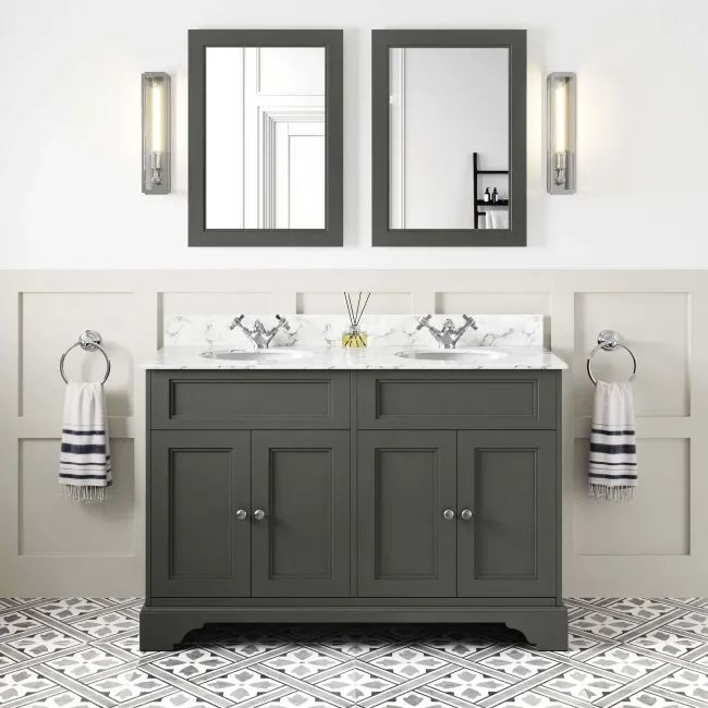 Lucia Graphite Grey Double Vanity with Marble Top & Undermount Basins 1200mm