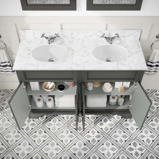 Lucia Graphite Grey Double Vanity with Marble Top & Undermount Basins 1200mm
