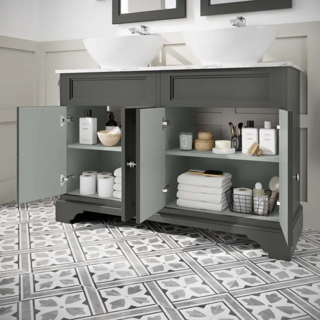 Lucia Graphite Grey Double Vanity with Marble Top & Oval Counter Top Basin 1200mm