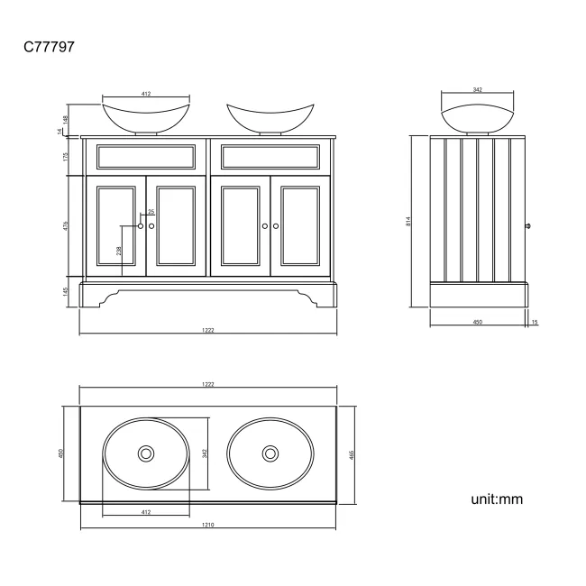 Lucia Graphite Grey Double Vanity with Marble Top & Oval Counter Top Basin 1200mm