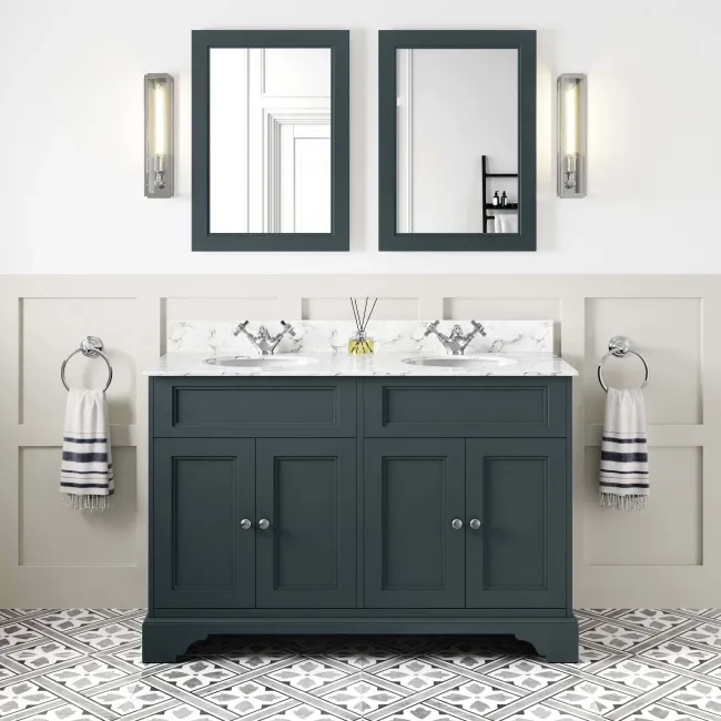 Lucia Inky Blue Double Vanity with Marble Top & Undermount Basins 1200mm