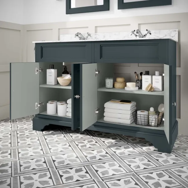 Lucia Inky Blue Double Vanity with Marble Top & Undermount Basins 1200mm