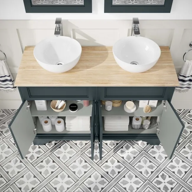 Lucia Inky Blue Double Vanity with Oak Effect Top & Round Counter Top Basin 1200mm