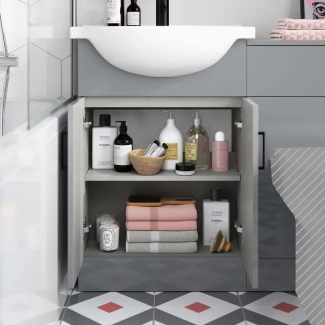 Quartz Stone Grey Basin Vanity and Back To Wall Toilet Unit 1050mm - Black Accents