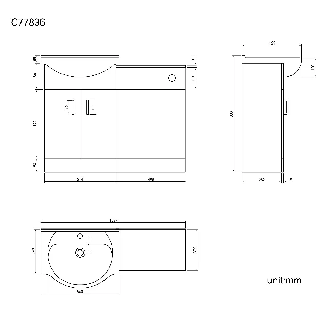 Quartz Stone Grey Basin Vanity and Back To Wall Toilet Unit 1050mm - Black Accents
