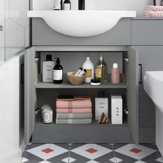 Quartz Stone Grey Combination Vanity Basin and Denver Toilet 1150mm - Black Accents