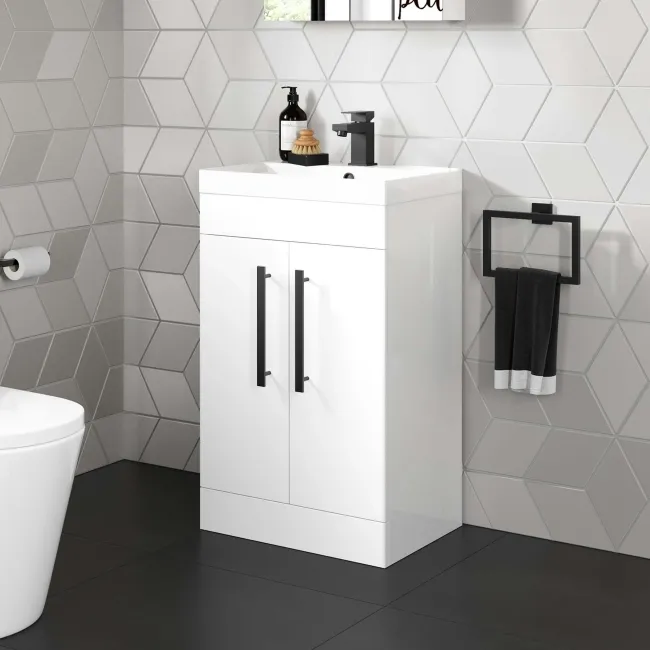 Avon Gloss White Basin Vanity 500mm - Black Accents
