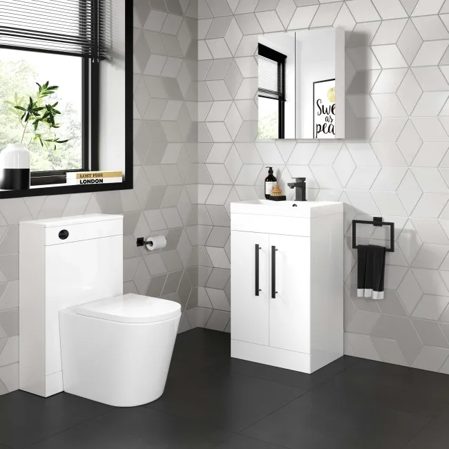 Avon Gloss White Basin Vanity 500mm - Black Accents