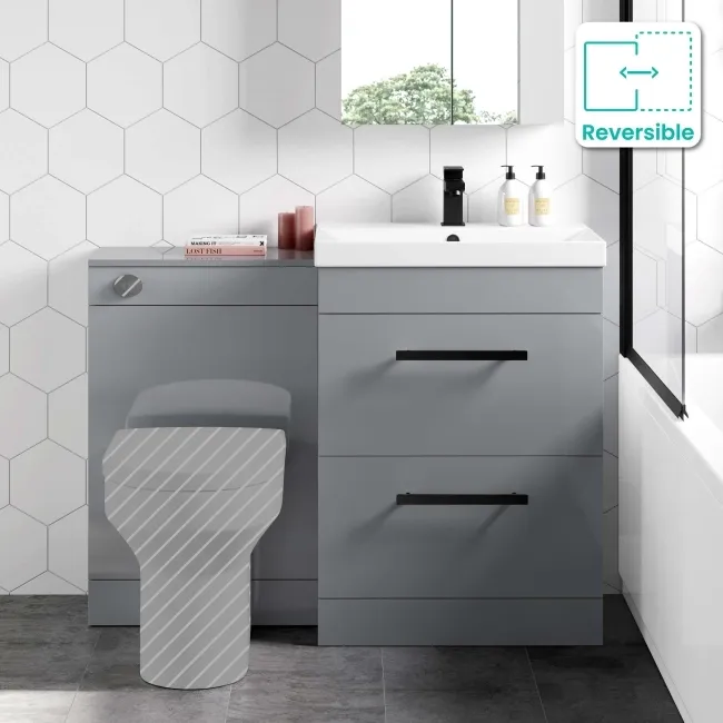 Avon Stone Grey Basin Vanity and Back To Wall Toilet Unit 1100mm (Excludes Toilet) - Black Accents