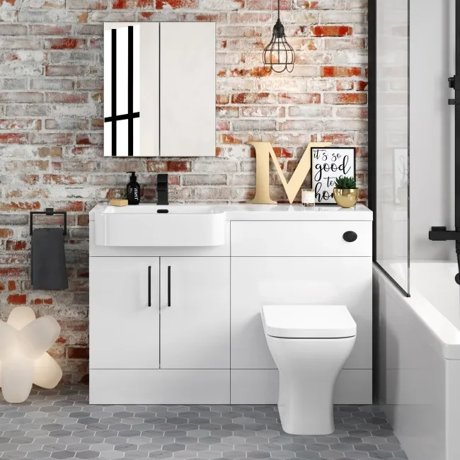 Harper Gloss White Combination Vanity Basin and Atlanta Toilet 1200mm - Black Accents - Left Handed