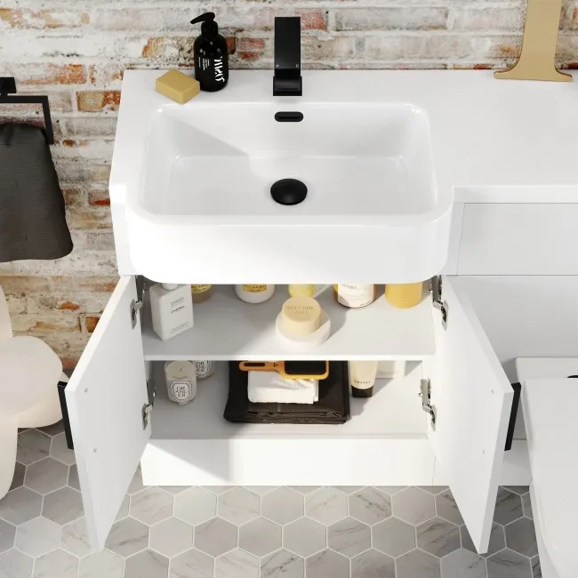 Harper Gloss White Combination Vanity Basin and Atlanta Toilet 1200mm - Black Accents - Left Handed