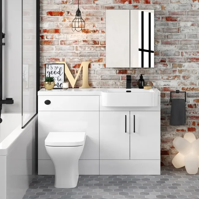 Harper Gloss White Combination Vanity Basin and Atlanta Toilet 1200mm - Black Accents - Right Handed