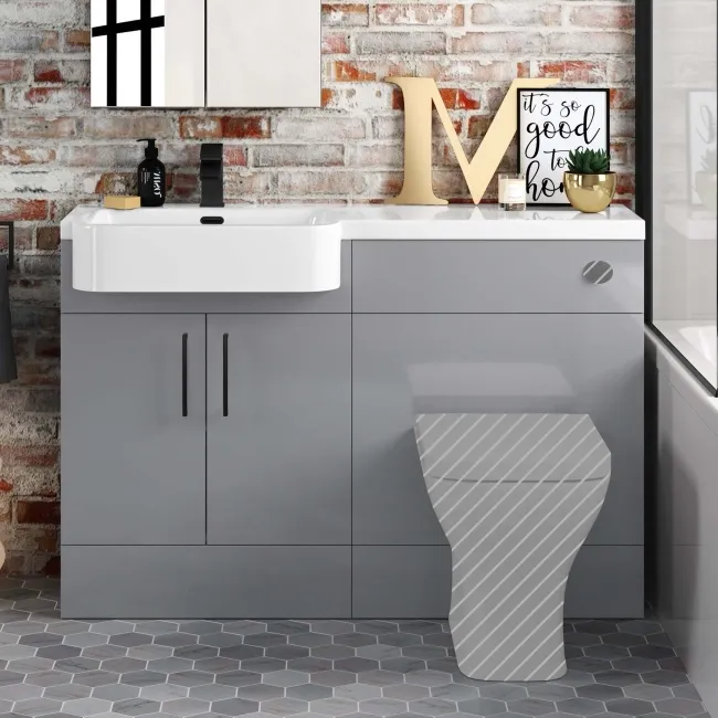 Harper Stone Grey Basin Vanity and Back To Wall Toilet Unit 1200mm - Black Accents - Left Handed