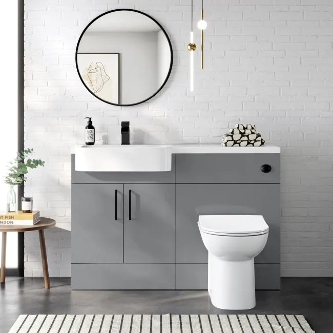 Harper Stone Grey Combination Vanity Basin and Aruba Toilet 1200mm - Black Accents - Left Handed