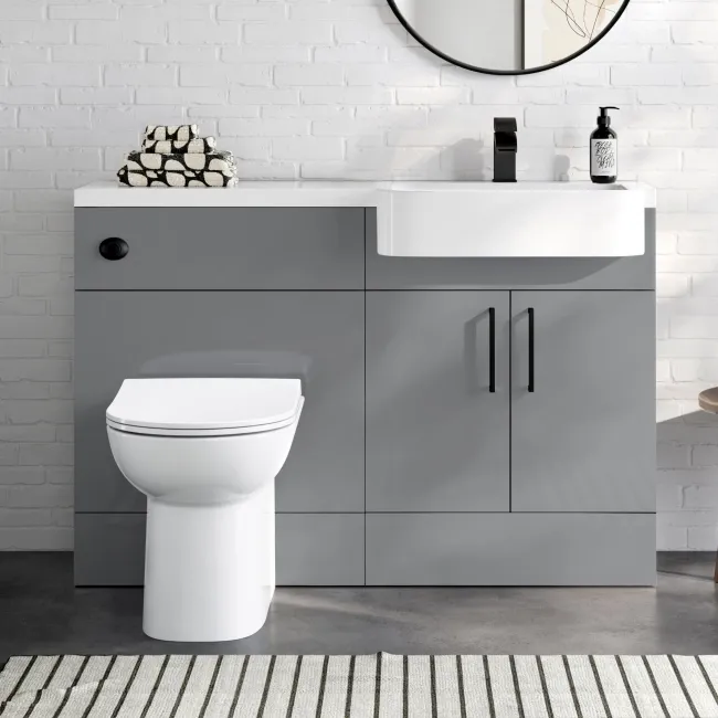 Harper Stone Grey Combination Vanity Basin and Aruba Toilet 1200mm - Black Accents - Right Handed