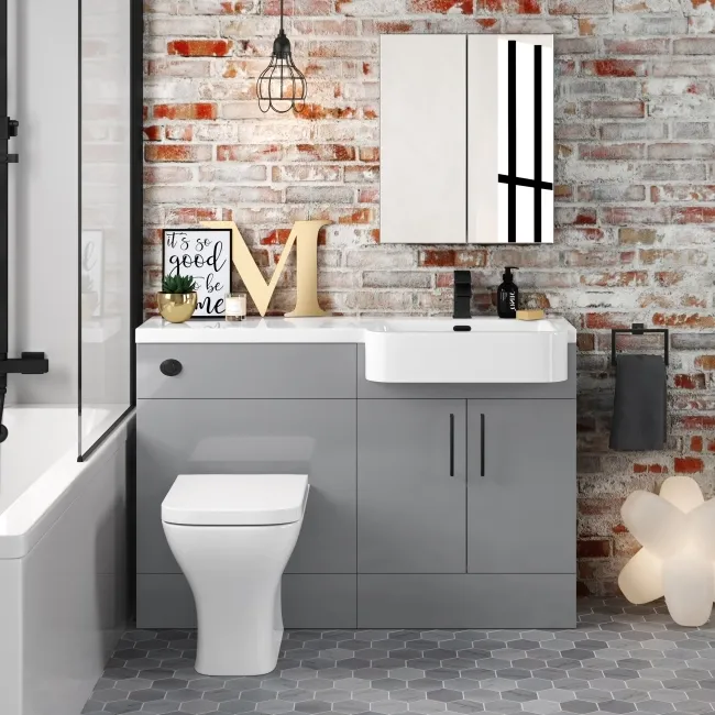 Harper Stone Grey Combination Vanity Basin and Atlanta Toilet 1200mm - Black Accents - Right Handed