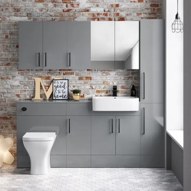 Harper Stone Grey Combination Vanity Basin and Atlanta Toilet 1500mm - Black Accents