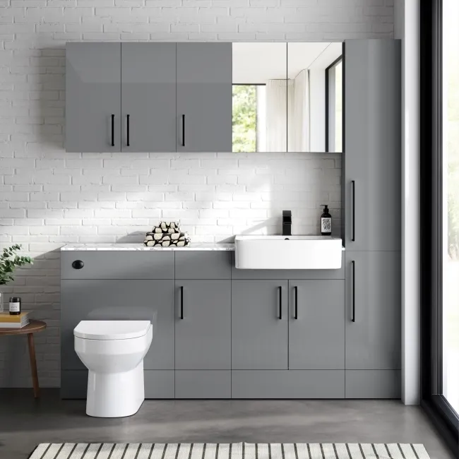 Harper Stone Grey Combination Vanity Basin with Marble Top & Miami Toilet 1500mm - Black Accents