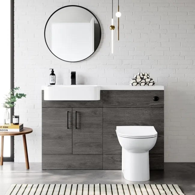 Harper Charcoal Elm Combination Vanity Basin and Aruba Toilet 1200mm - Black Accents - Left Handed