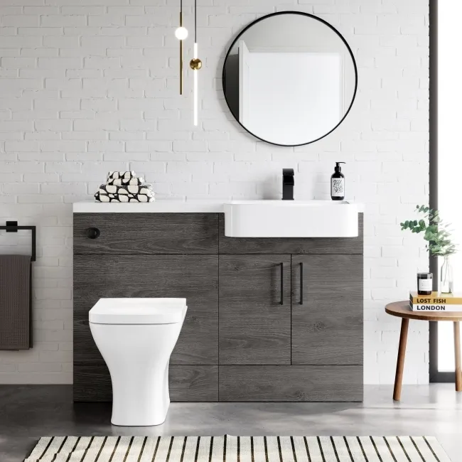 Harper Charcoal Elm Vanity Basin and Atlanta Toilet 1200mm - Black Accents - Right Handed