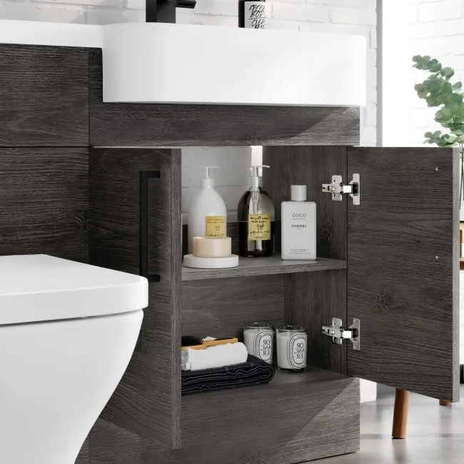 Harper Charcoal Elm Vanity Basin and Atlanta Toilet 1200mm - Black Accents - Right Handed