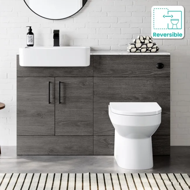 Harper Charcoal Elm Combination Vanity Basin with Marble Top & Miami Toilet 1200mm - Black Accents