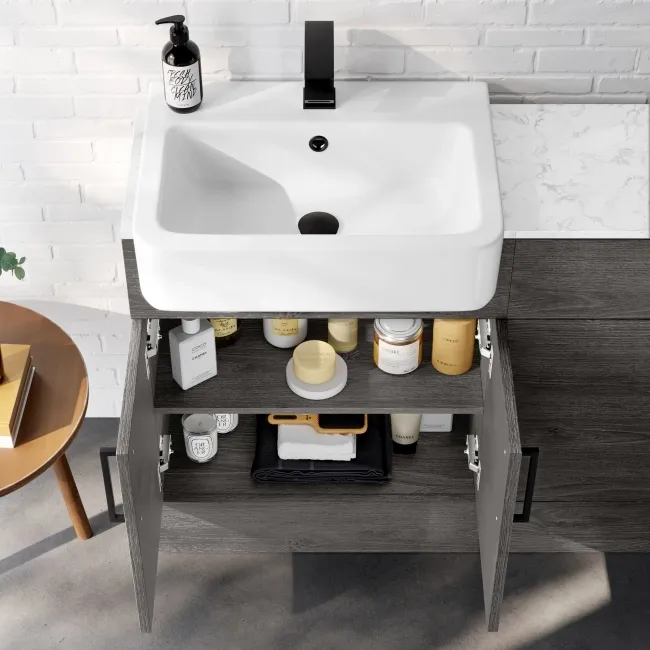 Harper Charcoal Elm Combination Vanity Basin with Marble Top & Miami Toilet 1200mm - Black Accents