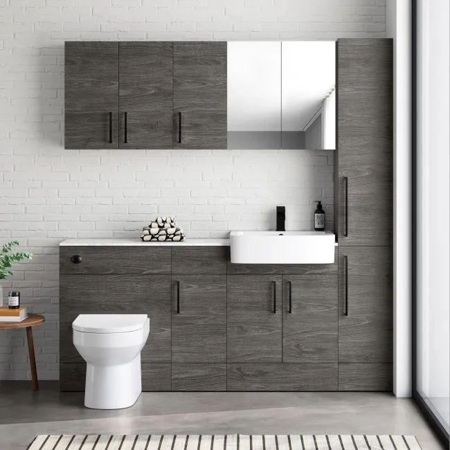 Harper Charcoal Elm Combination Vanity Basin with Marble Top & Miami Toilet 1500mm - Black Accents