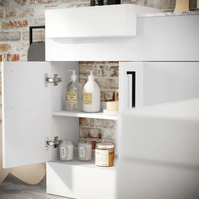 Harper Gloss White Basin Vanity With Marble Top and Back To Wall Toilet Unit 1000mm - Black Accents